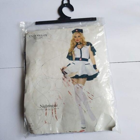 Underwraps Nightingale Nurse Costume Dress White w/ Navy Trim Size M (AS IS) - Picture 4 of 17